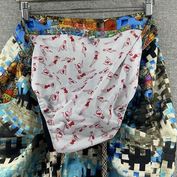 Robert Graham Swim Trunks Men Size 36 Lined Drawstrings Geometric Beach - Picture 4 of 8